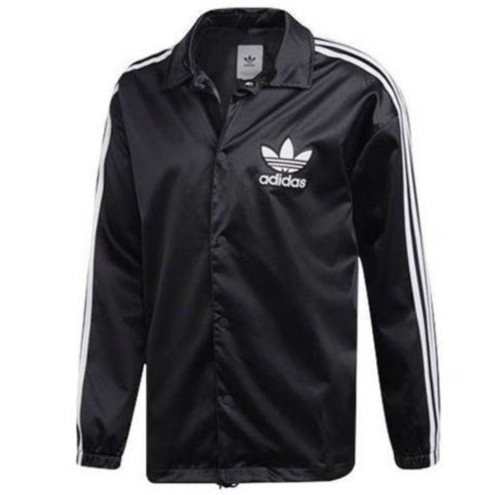 *NWT* ADIDAS ORIGINALS SATIN COACH MENS JACKET - BLACK - SIZE LARGE